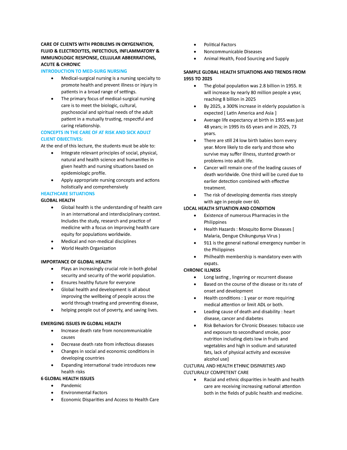 Ncm 112 Lecture - Care Of Clients With Problems In Oxygenation, Fluid 