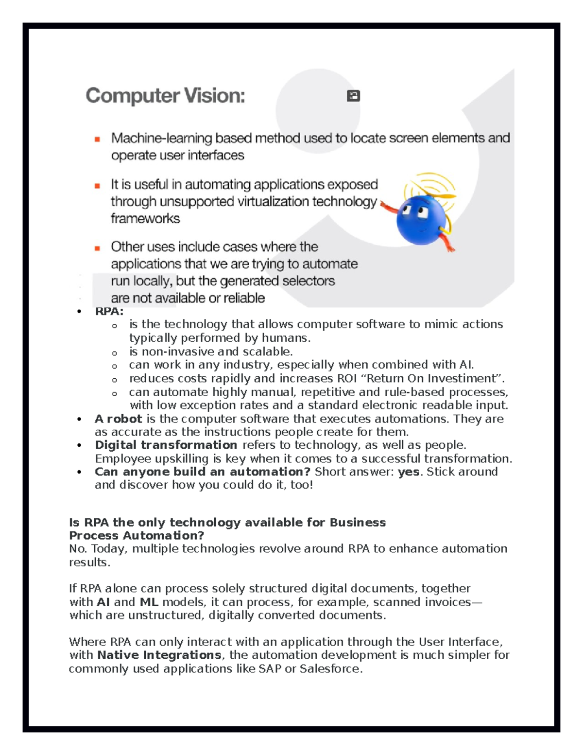 RPA - RPA Development Notes - RPA can be applied to any repetitive ...