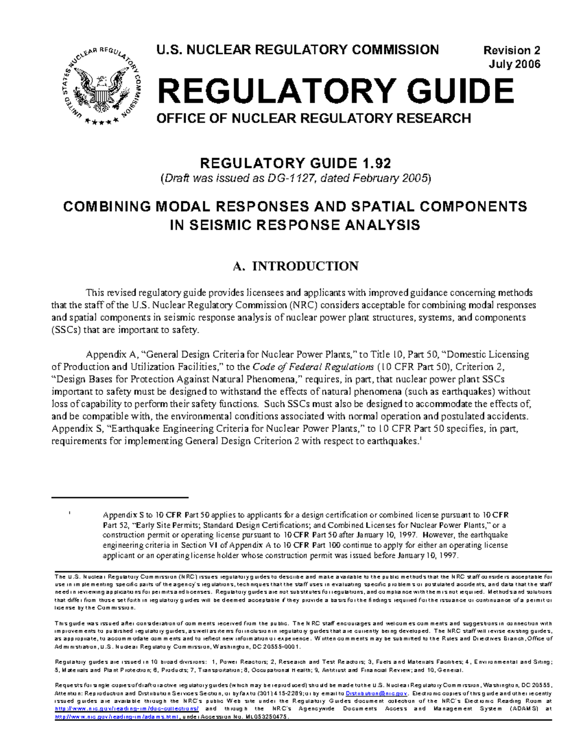 U.S. Nuclear Regulatory 1 - 1 Appendix S To 10 CFR Part 50 Applies To ...