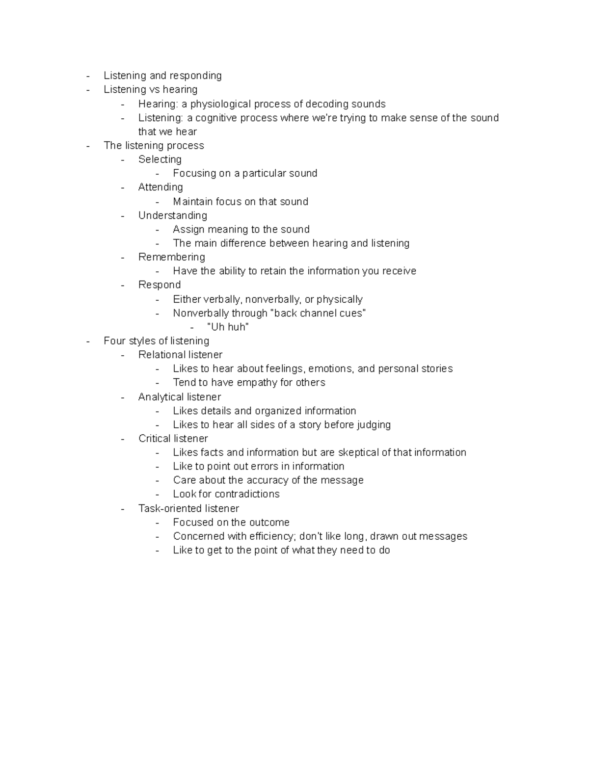 Communcation - ch 5 notes - Listening and responding Listening vs ...