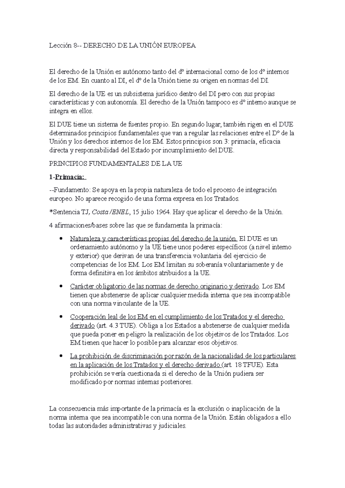 Lección 8 DUE - Apuntes 8 - Derecho de la Unión Europea - UA - Studocu