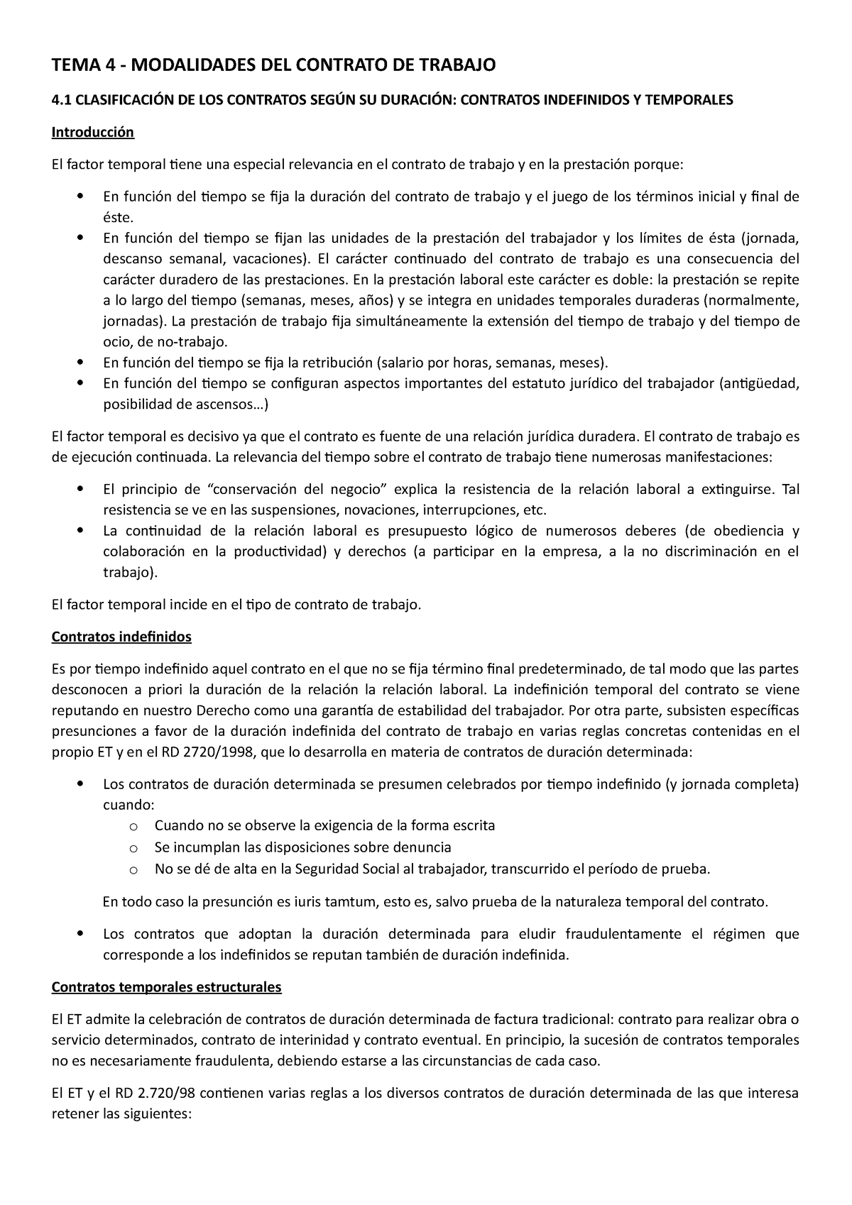 Tema 4 Laboral I Tema 4 Modalidades Del Contrato De Trabajo 4 ClasificaciÓn De Los Contratos 5903