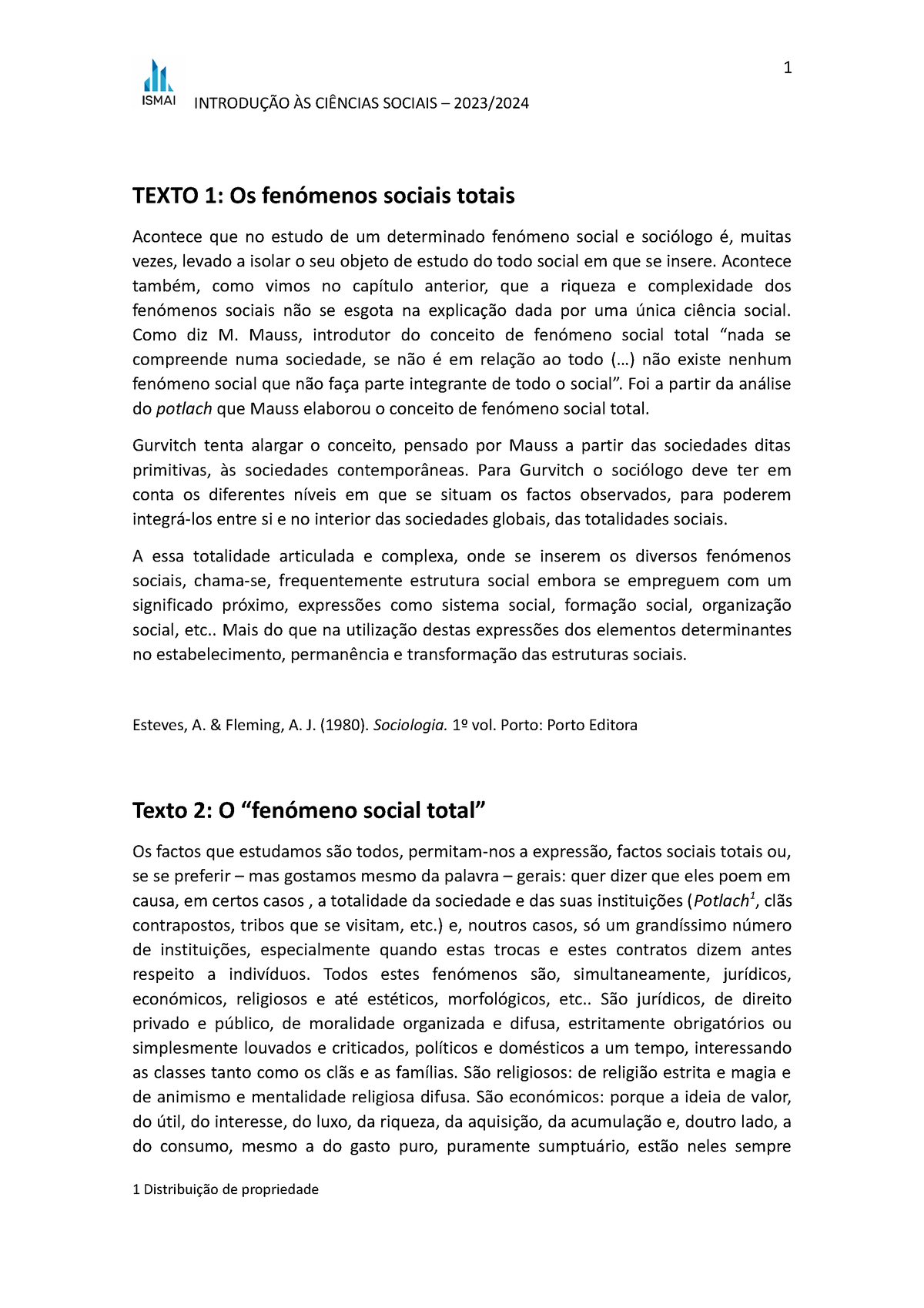 Textos I Ics23 24 Hjjh IntroduÇÃo Às CiÊncias Sociais 2023 Texto 1 Os Fenómenos 5749