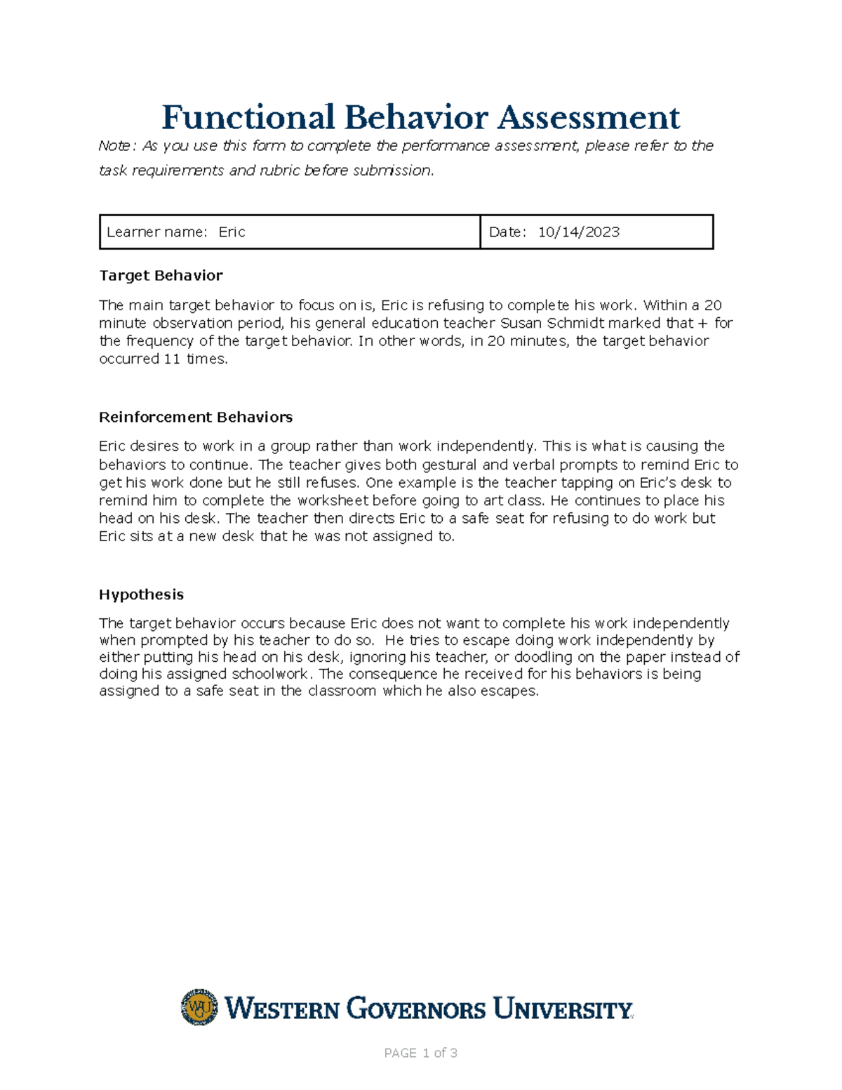 Untitled document - Task for D230 - Functional Behavior Assessment Note ...