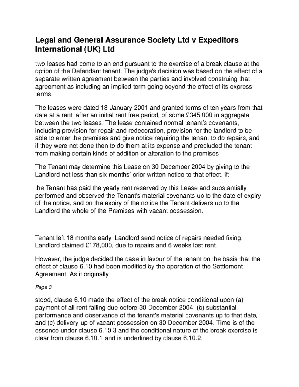 Legal and General Assurance Society Ltd v Expeditors International