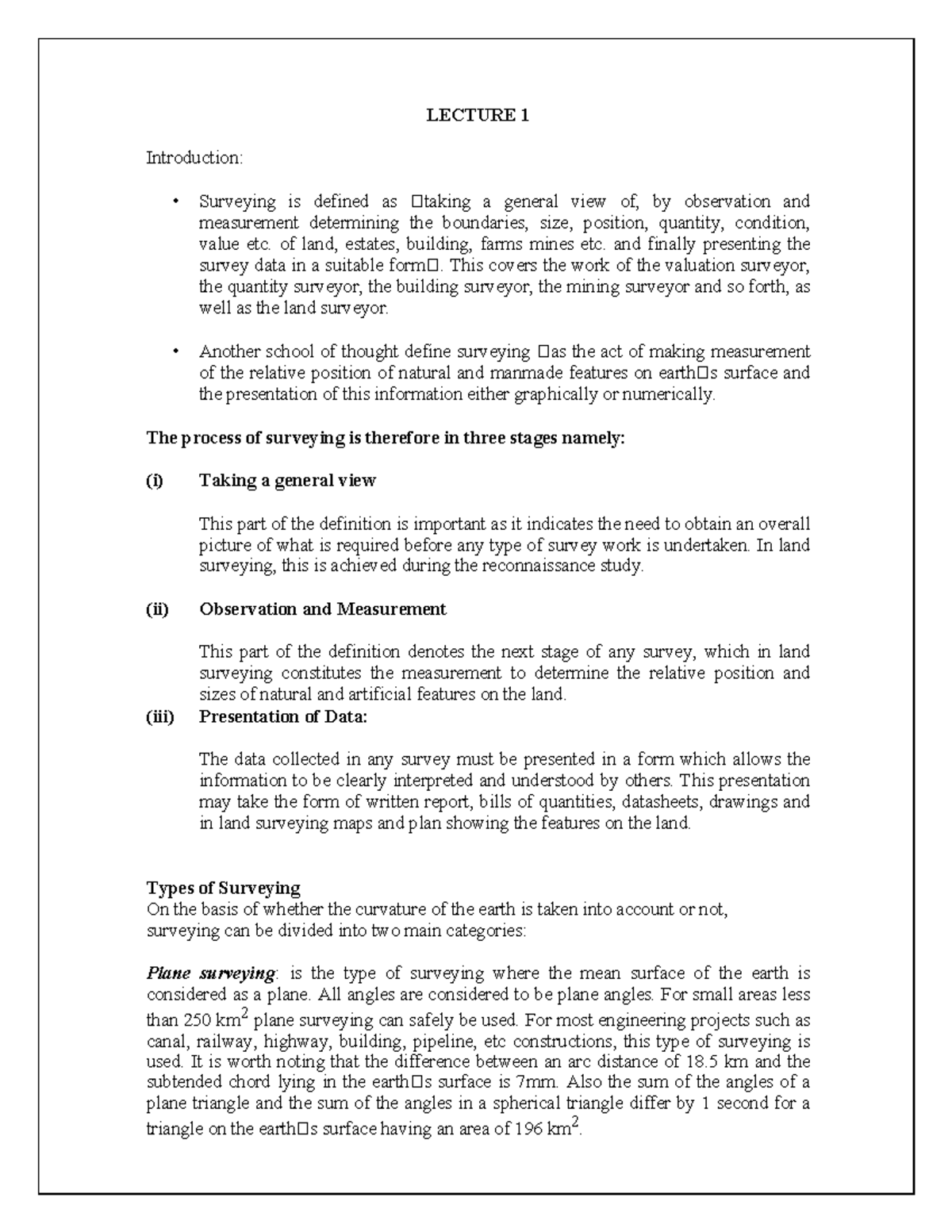 Survey-lecture-notes (1) Surveying Introduction - LECTURE 1 ...