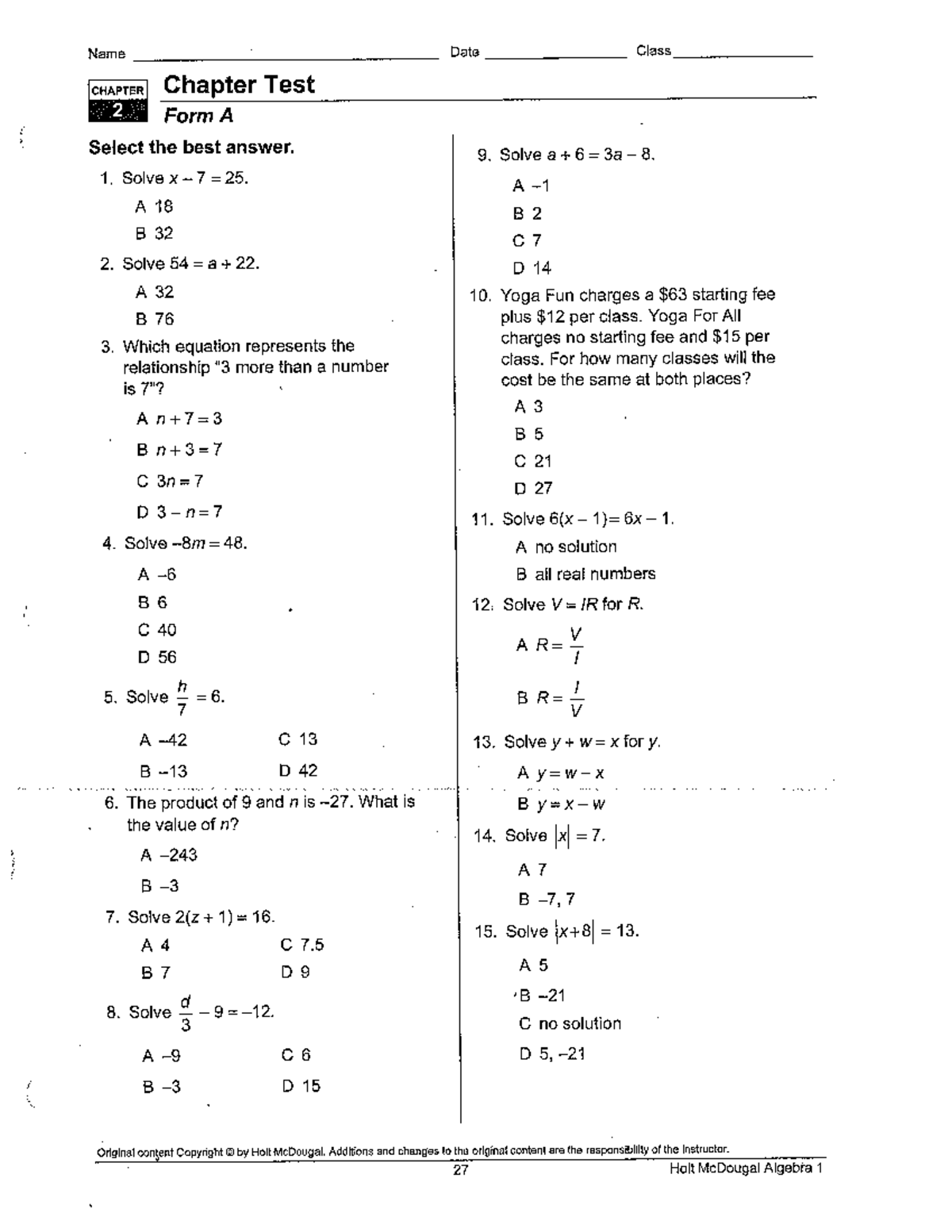 Chapter 2 Review with Answers - College Algebra - Studocu