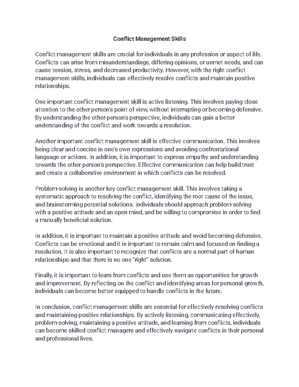 Conflict Management Skills - Conflict Management Skills Conflict ...