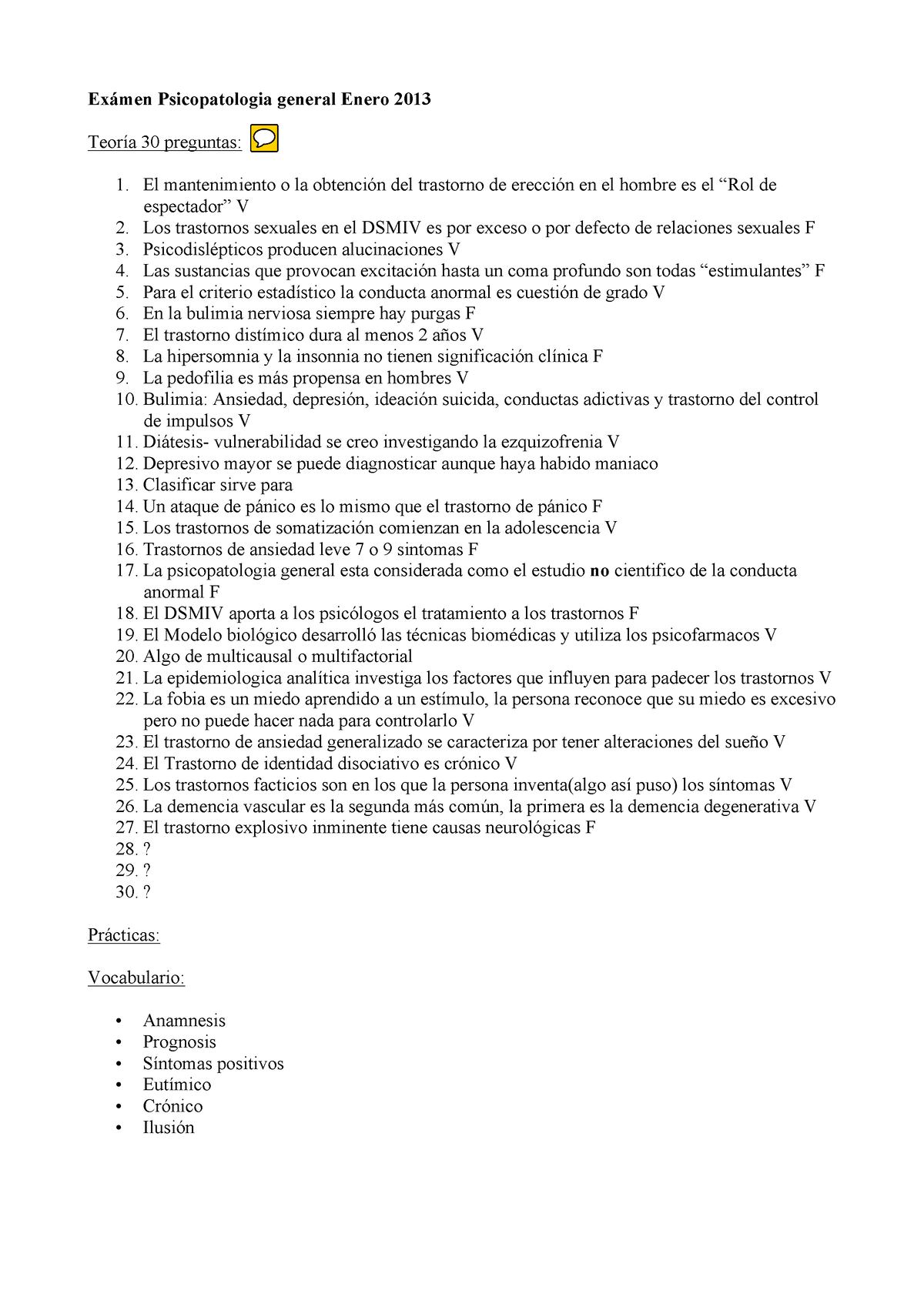 Enero Preguntas De Examen Ex Men Psicopatologia General Enero