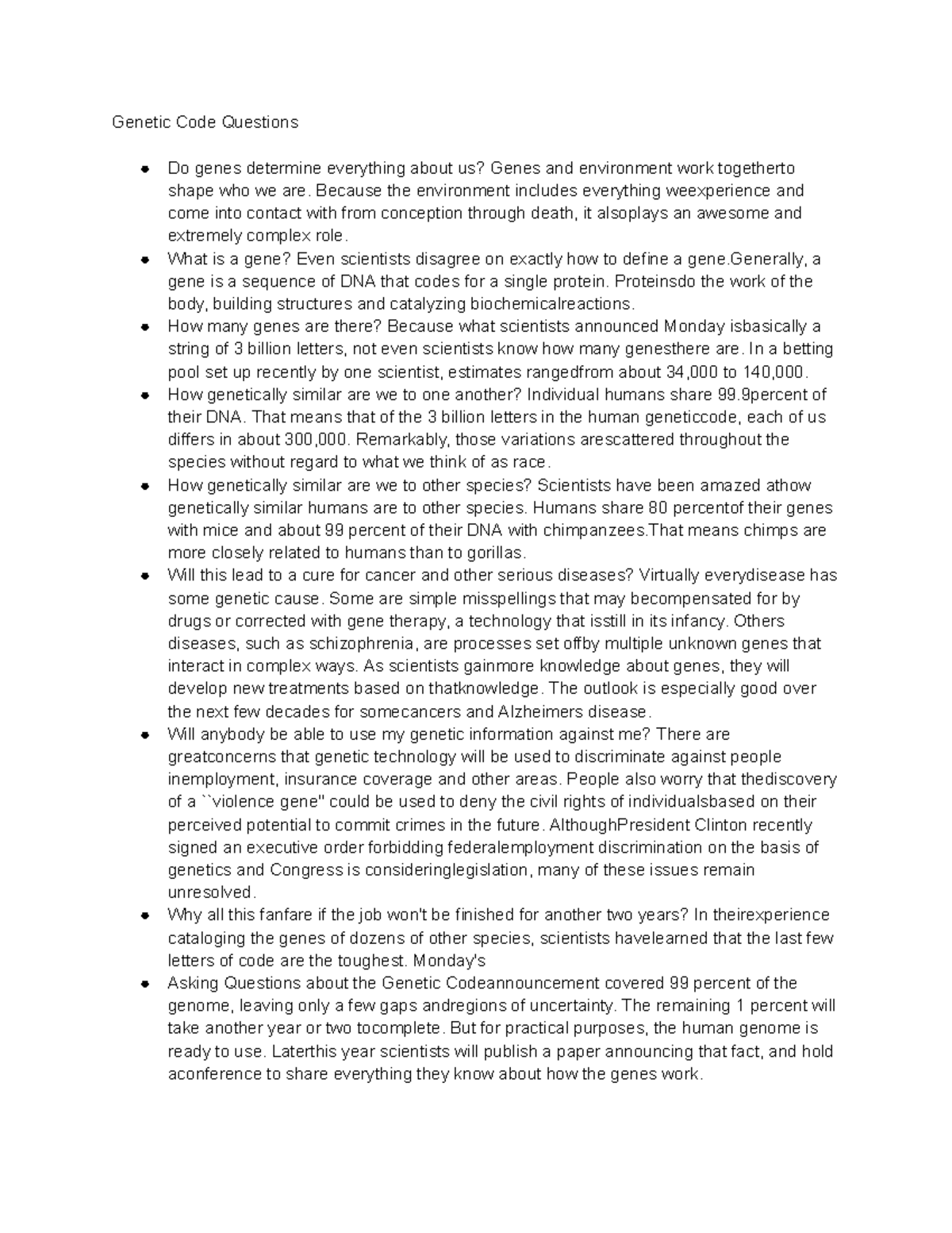 Genetic Code Questions - Because the environment includes everything ...