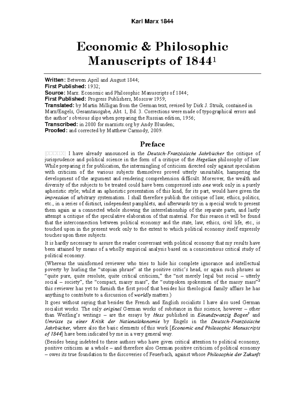 Economic Philosophic Manuscripts 1844-Karl Max - Karl Marx 1844 ...
