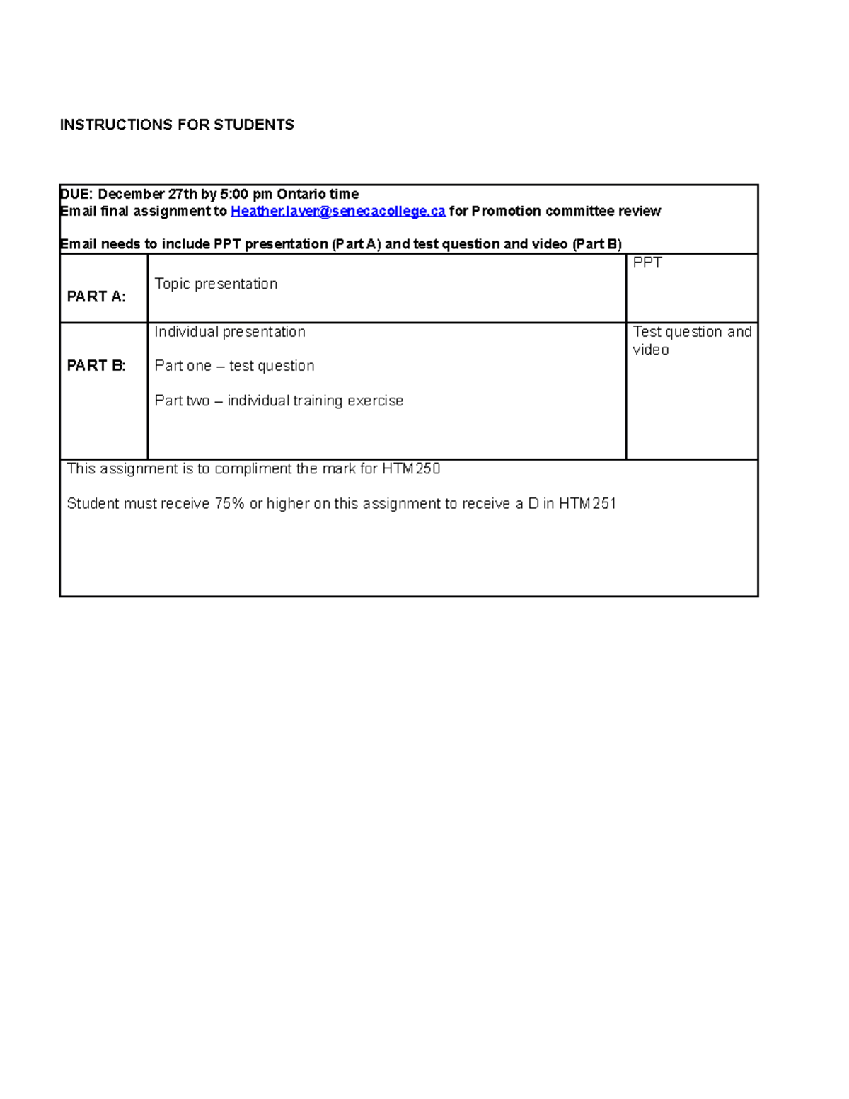 Assignment replacement for HTM251 - INSTRUCTIONS FOR STUDENTS DUE ...