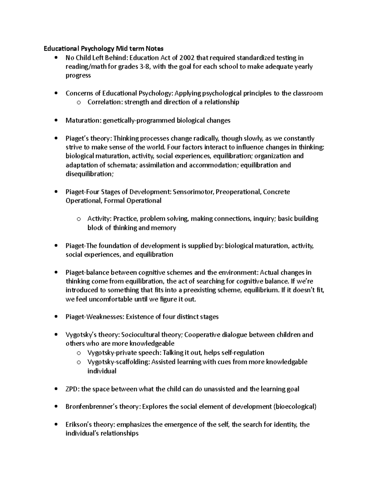 Educational Psychology Mid term Notes - Four factors interact to ...