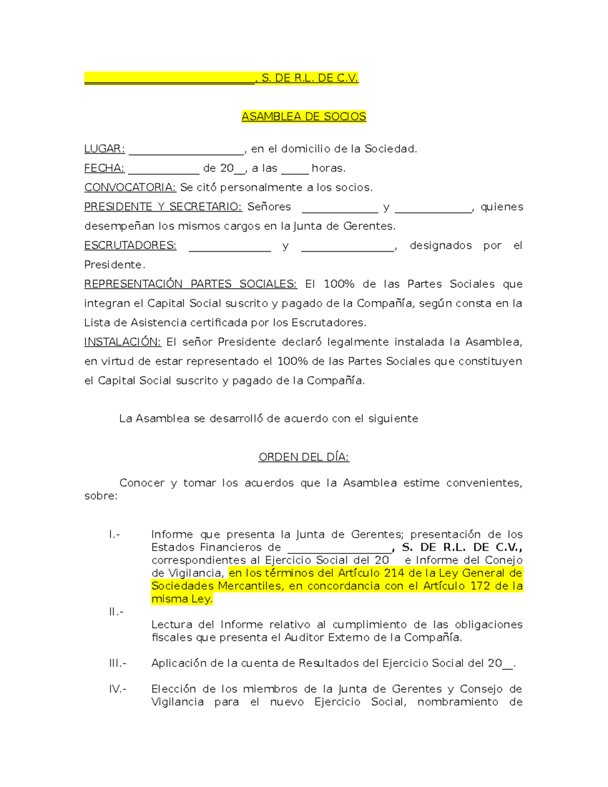 3.2 Fomato asamblea anual de una S de RL de CV ...