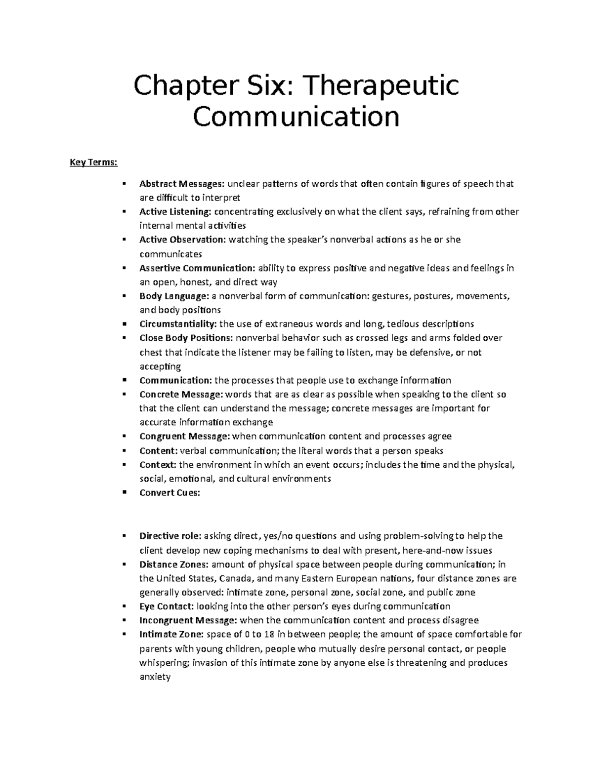 NSG 211 Chapter Six - Key terms - Chapter Six: Therapeutic ...