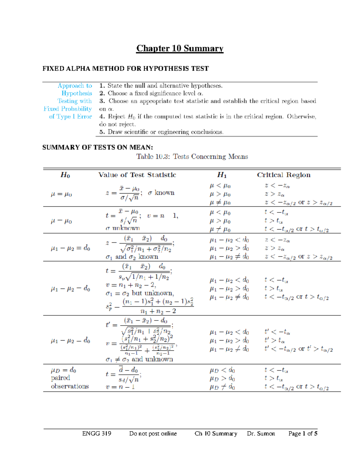 Summary of chapter 10 - Chapter 10 Summary FIXED ALPHA METHOD FOR ...