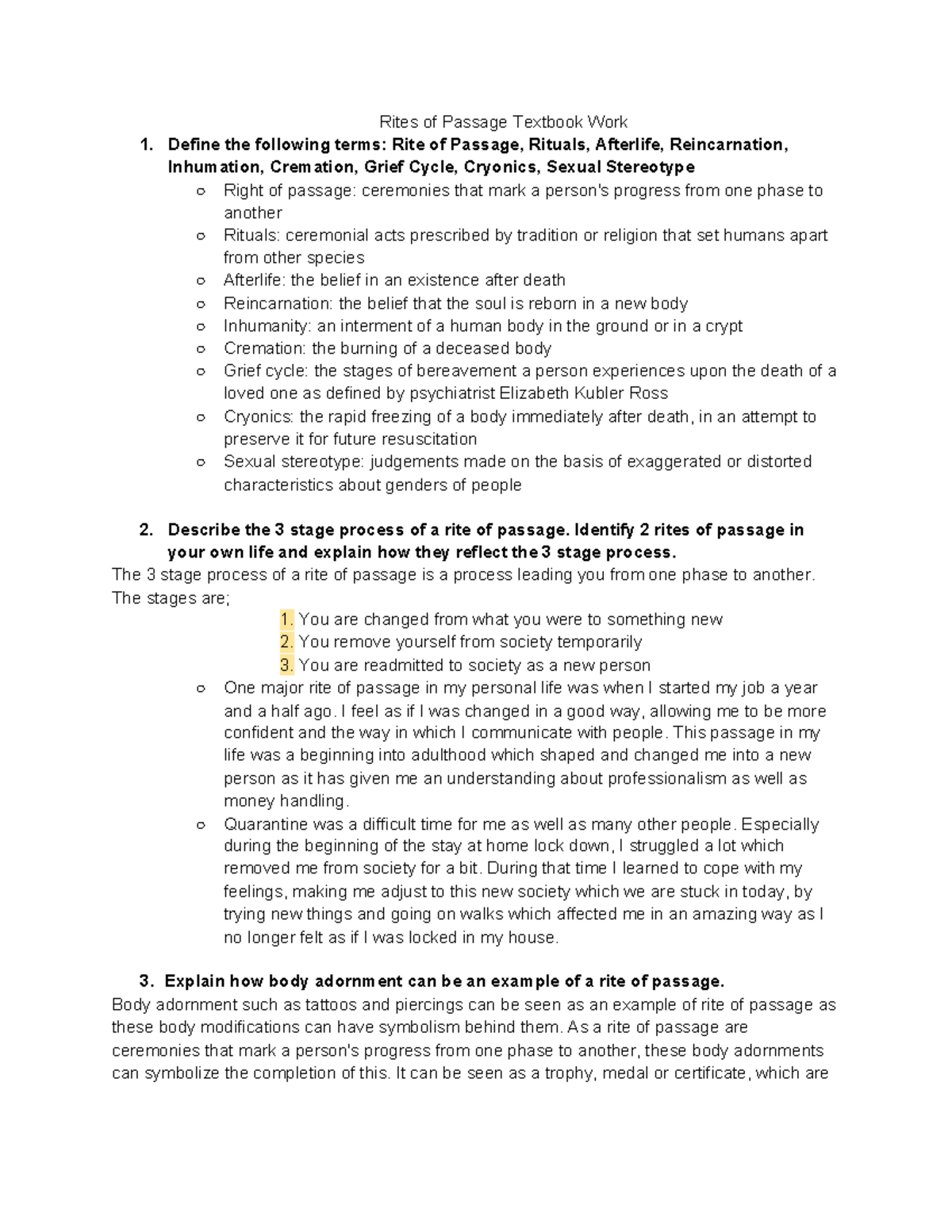 S - notes - Rites of Passage Textbook Work Define the following terms ...