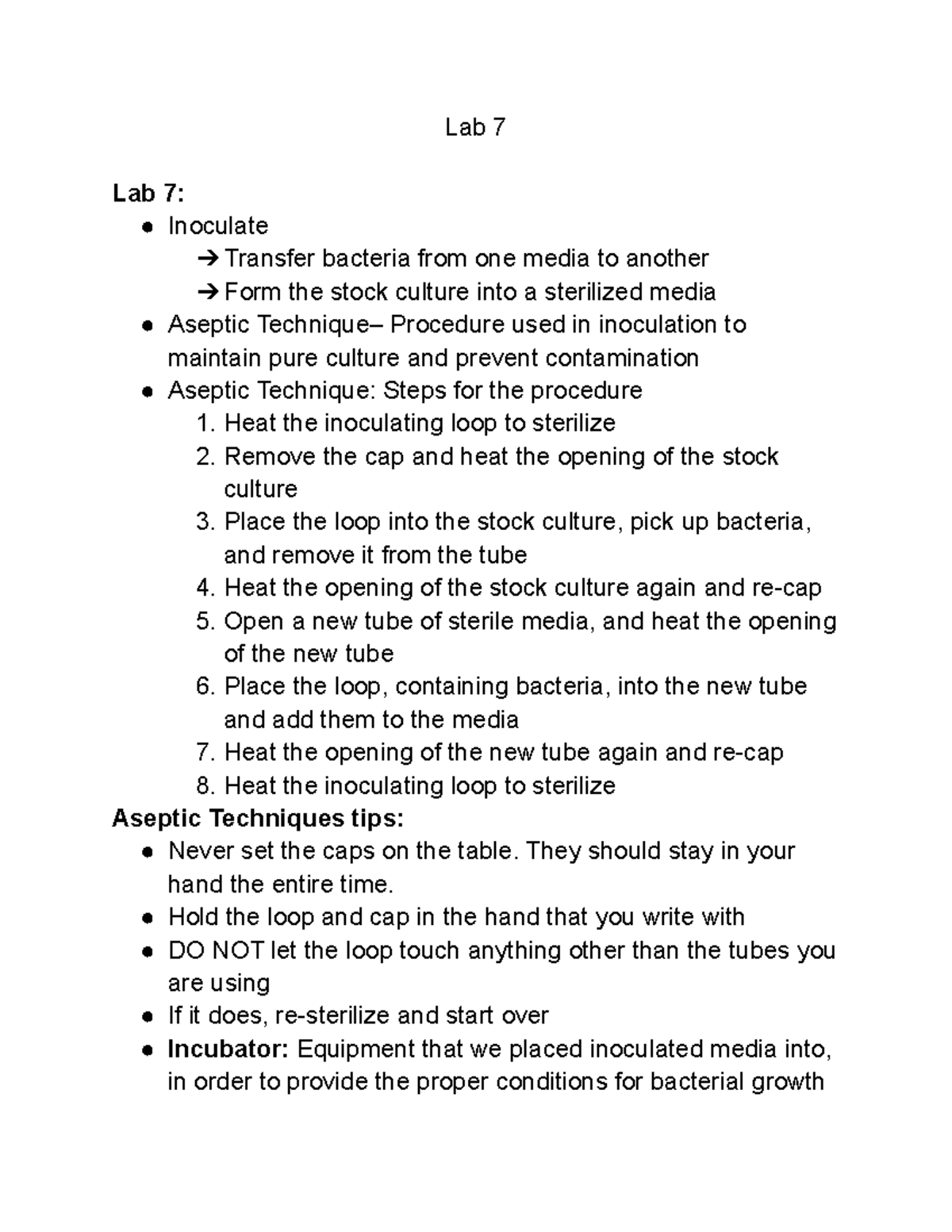 Broth and Agar Slant Cultures Aseptic Technique Lab 7 Lab 7