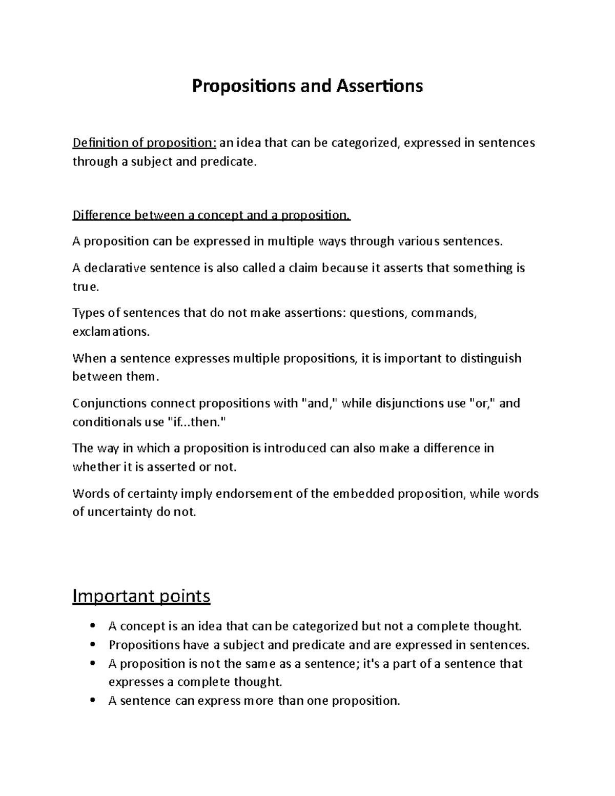 Propositions and Assertions Propositions and Assertions Definition of proposition an idea