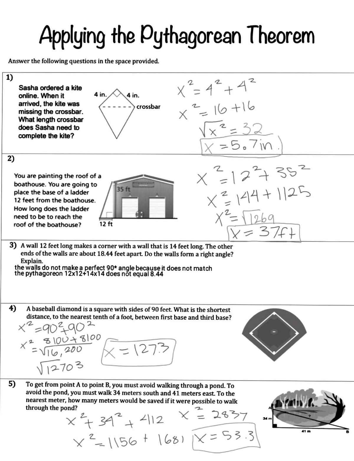 applying the pythagorean theorem homework 3 answer key