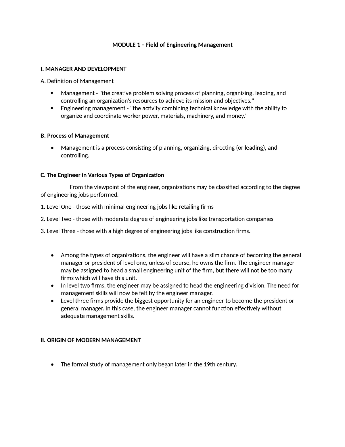 Me Module 1 2 - Module 1 – Field Of Engineering Management I. Manager 