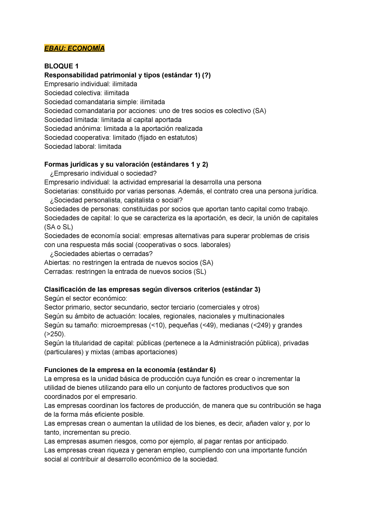 EBAU Economía EBAU ECONOMÍA BLOQUE 1 Responsabilidad patrimonial y