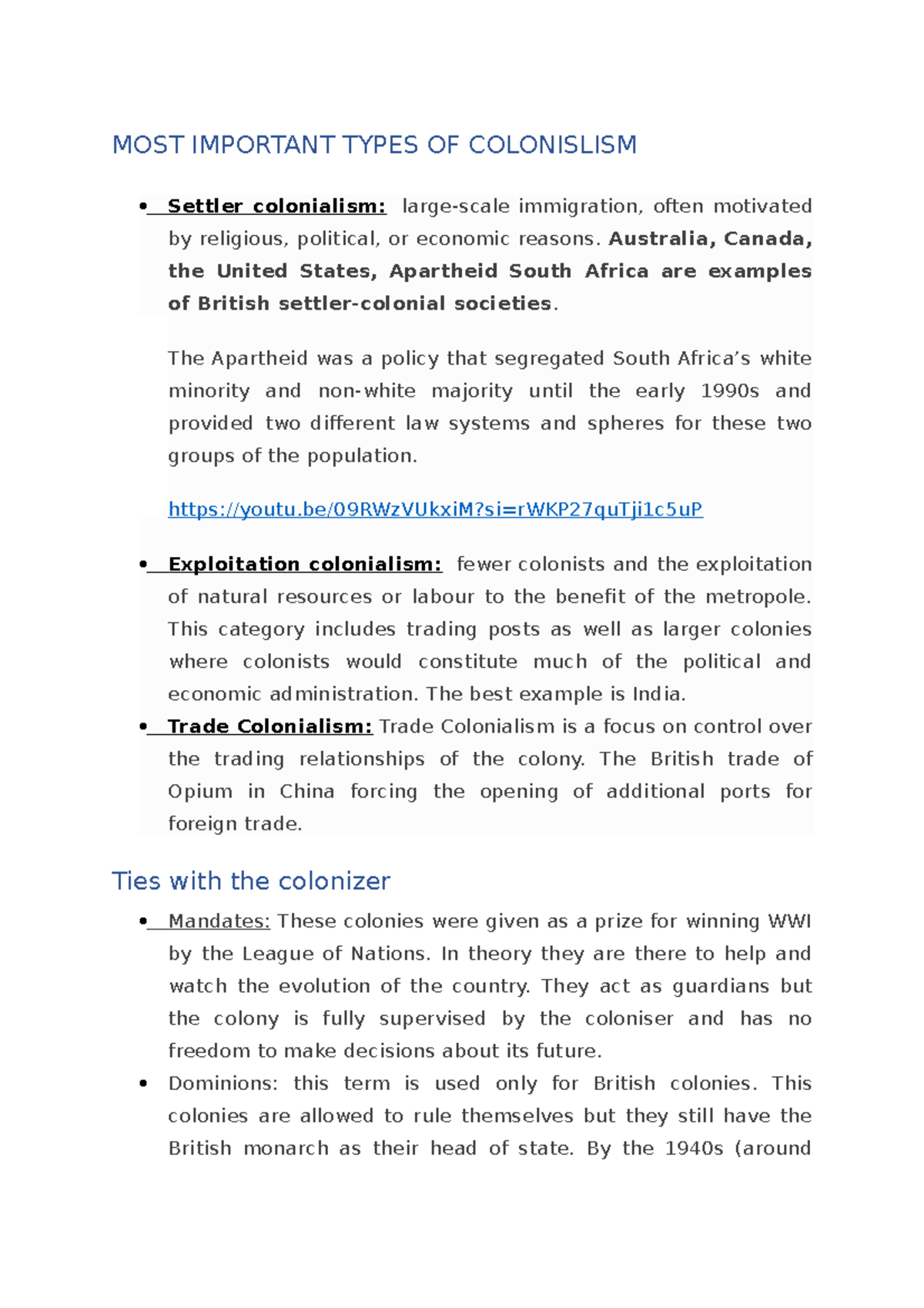 Types of Colonialism - apunts - MOST IMPORTANT TYPES OF COLONISLISM ...