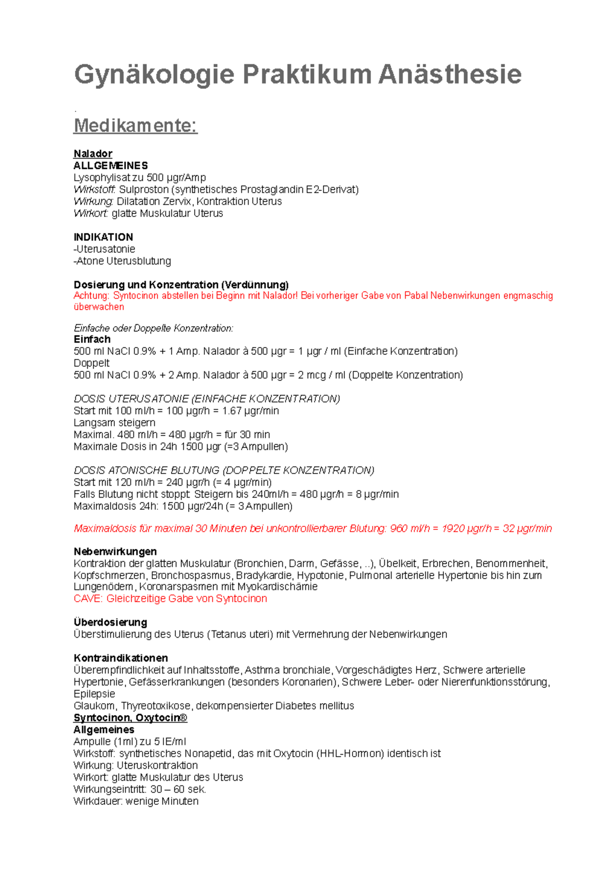 Frauenklinik Praktikum 1 - Gynäkologie Praktikum Anästhesie ...