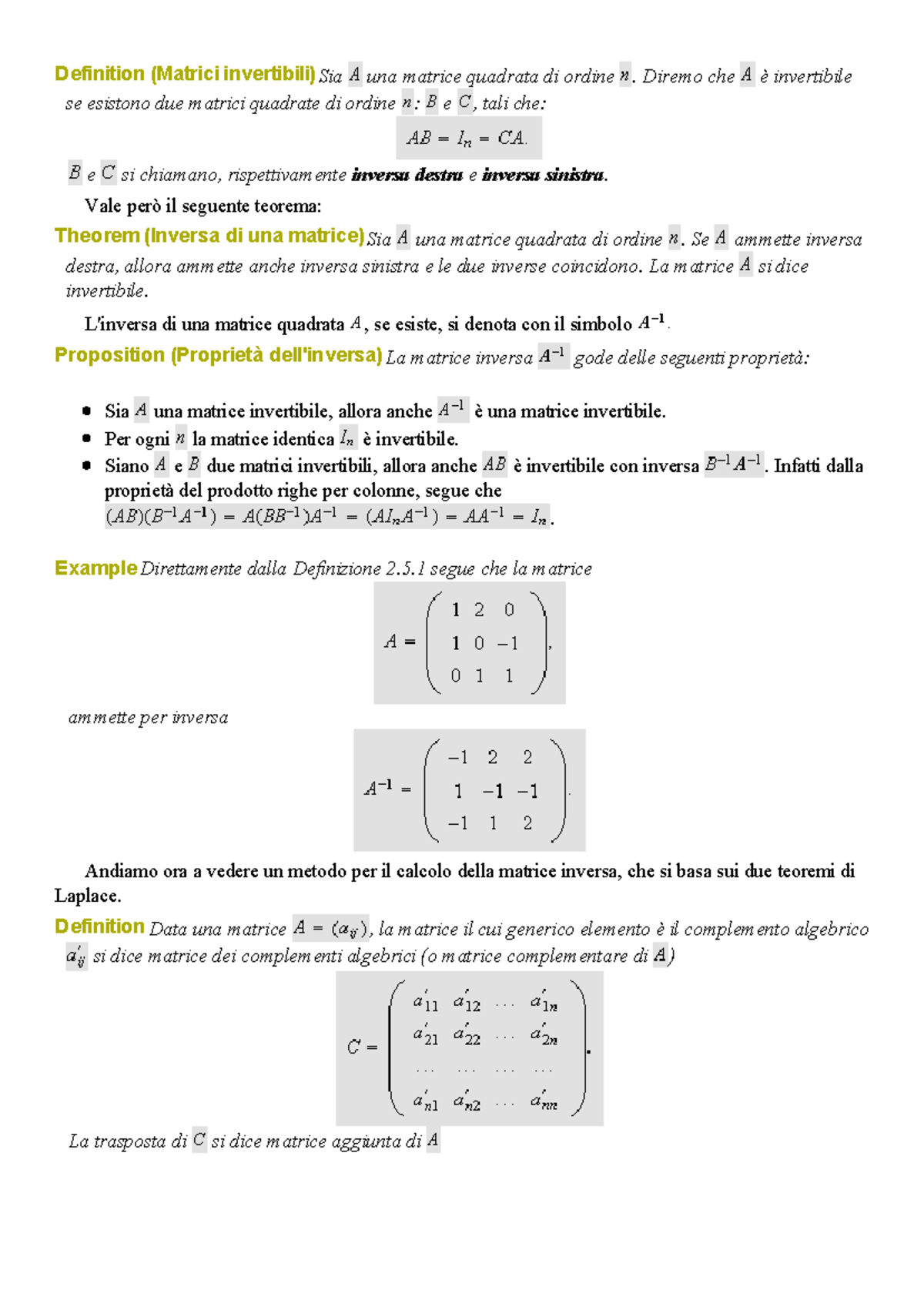 Appunti su inversa di una matrice - Geometria a.a. 2015/2016 ...