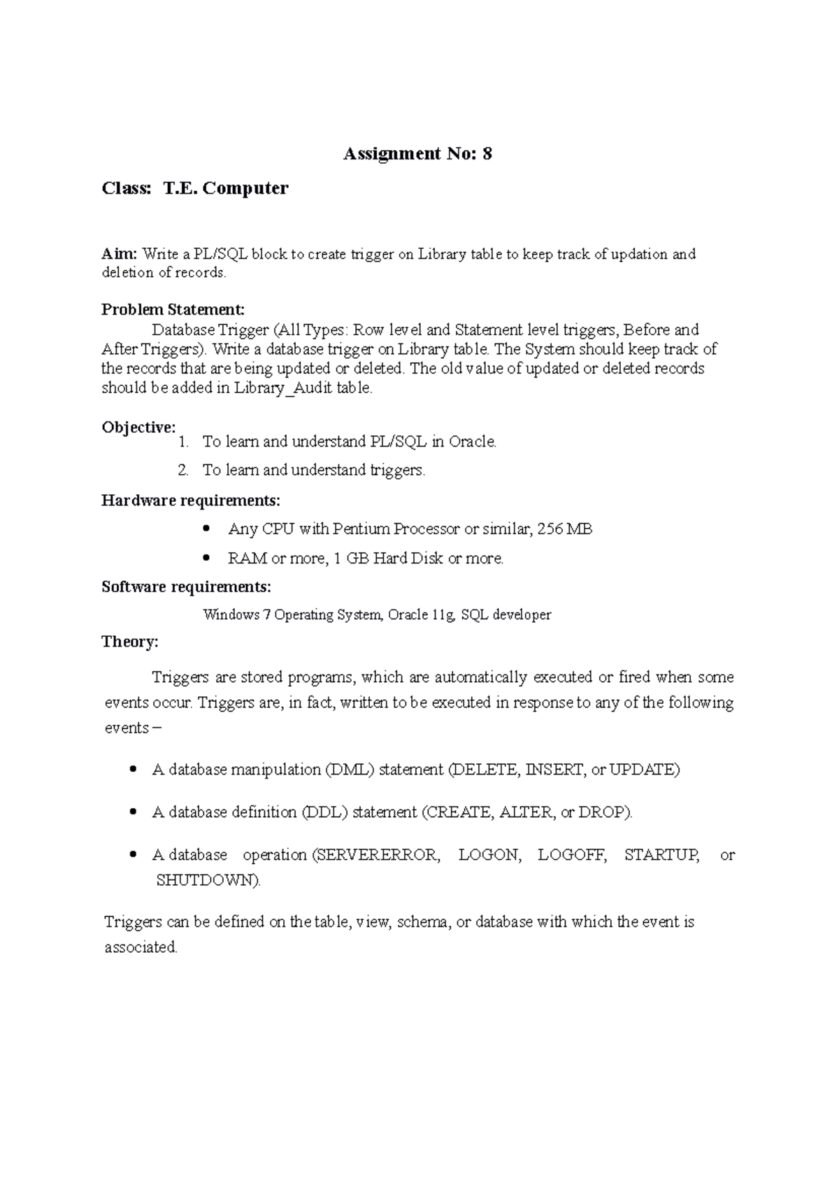 Practical no 8 - CCC - Assignment No: 8 Class: T. Computer Aim: Write a ...