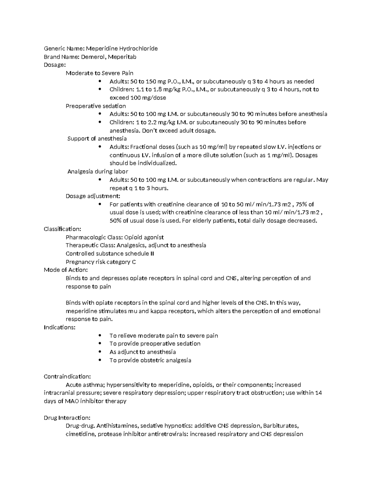 Meperidine DS copy - Generic Name: Meperidine Hydrochloride Brand Name ...