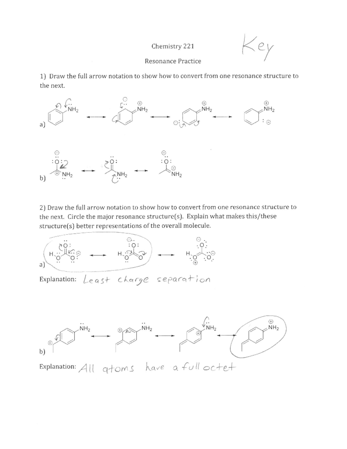 Chem 221 Resonance Practice 2 Key - CHEM 221 - Studocu