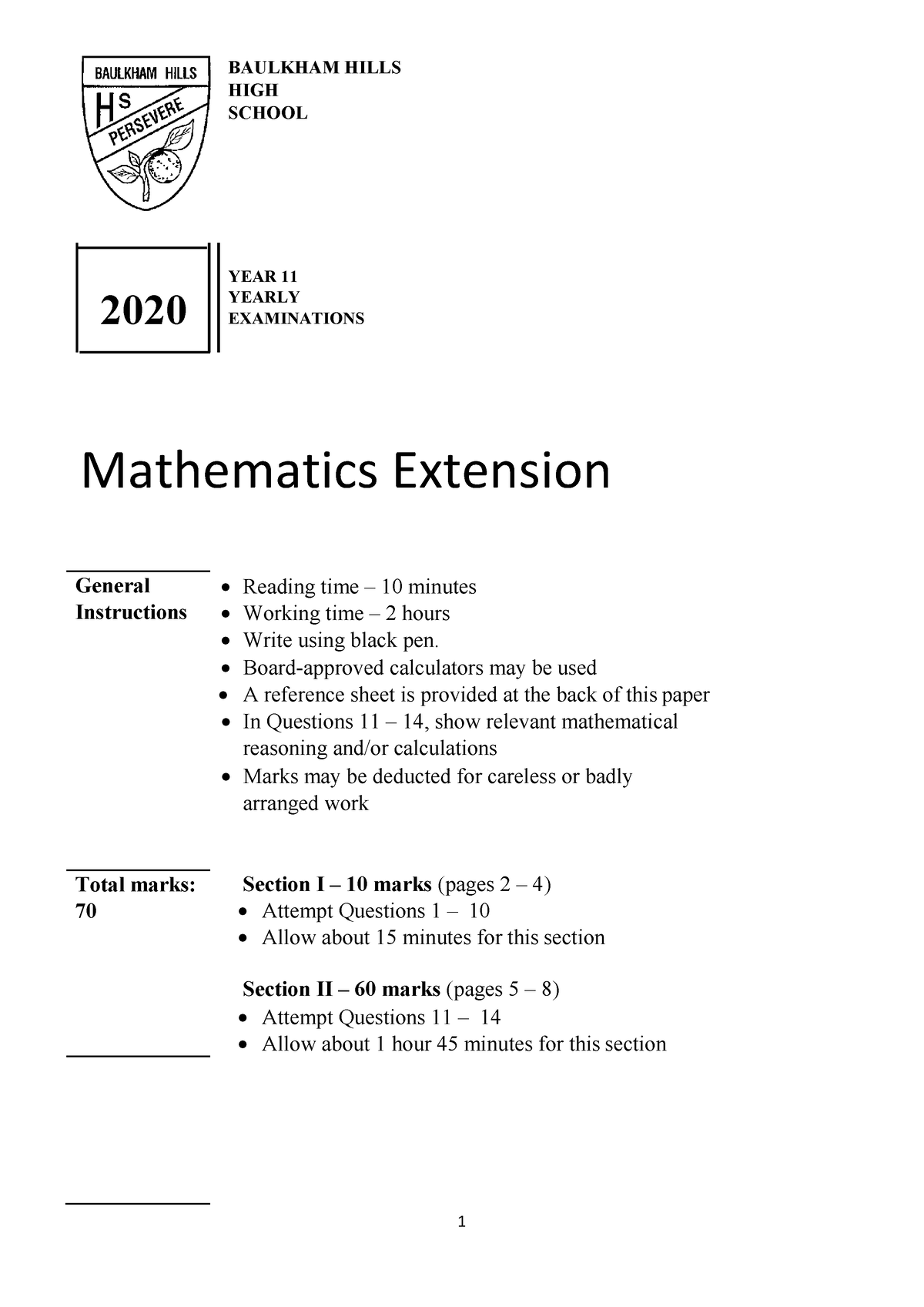 Baulkham Hills 2020 3U Prelim Yearly & Solutions - BAULKHAM HILLS HIGH ...