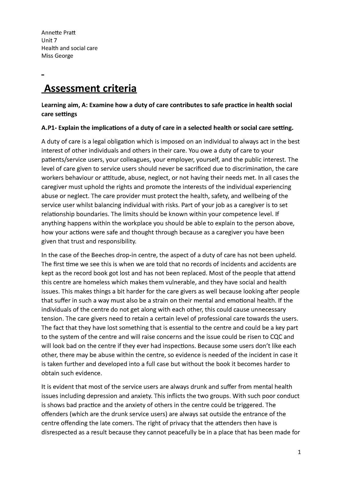 unit 7 coursework health and social care