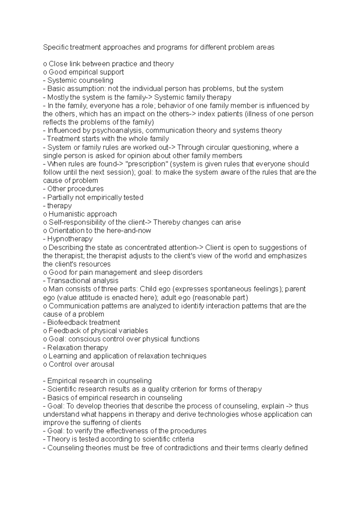 Specific treatment approaches and programs for different problem areas ...
