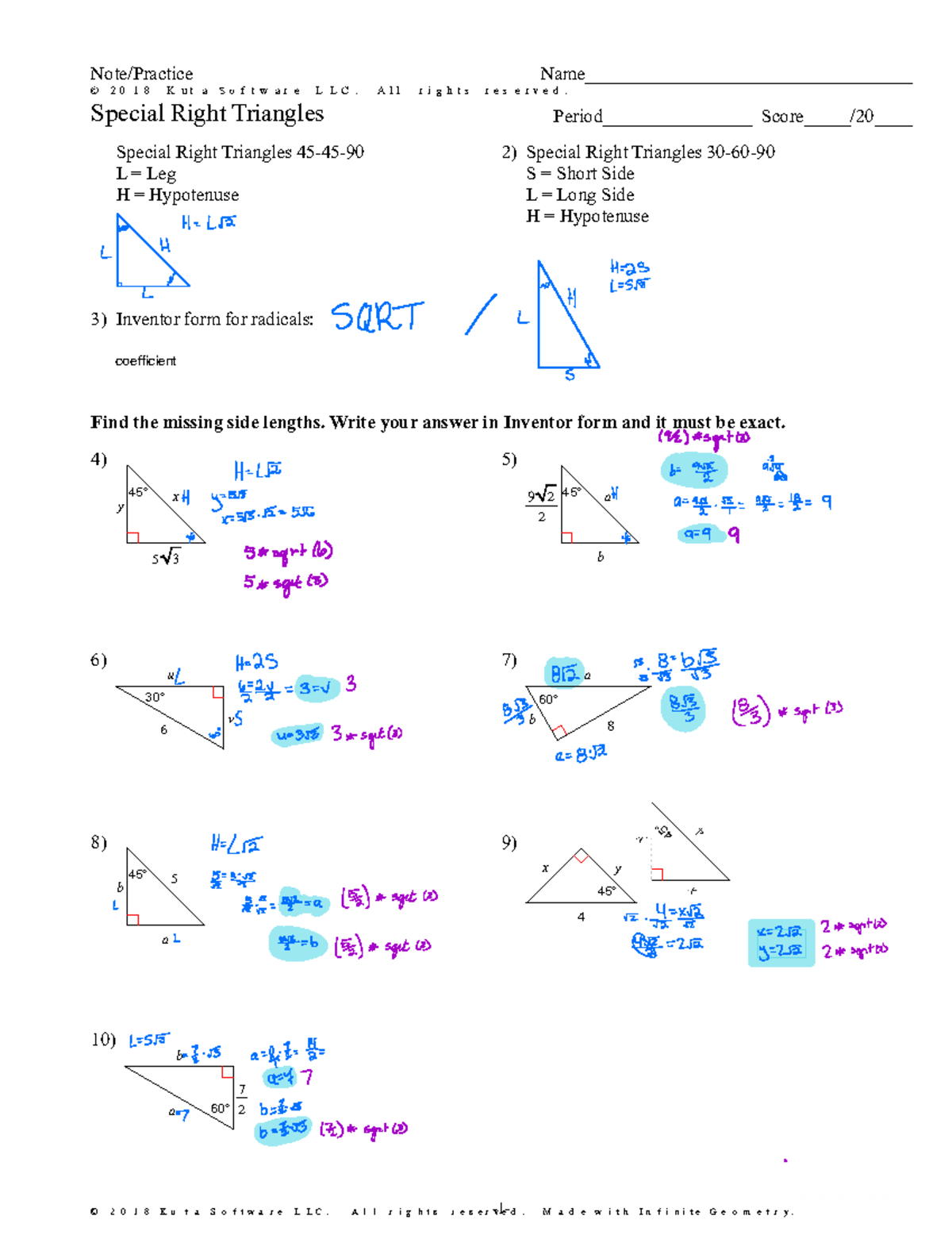 2023+Special+Right+Triangles+Notes-Practice+ - ©l K 2 N 0 X 1 H 8 J ...