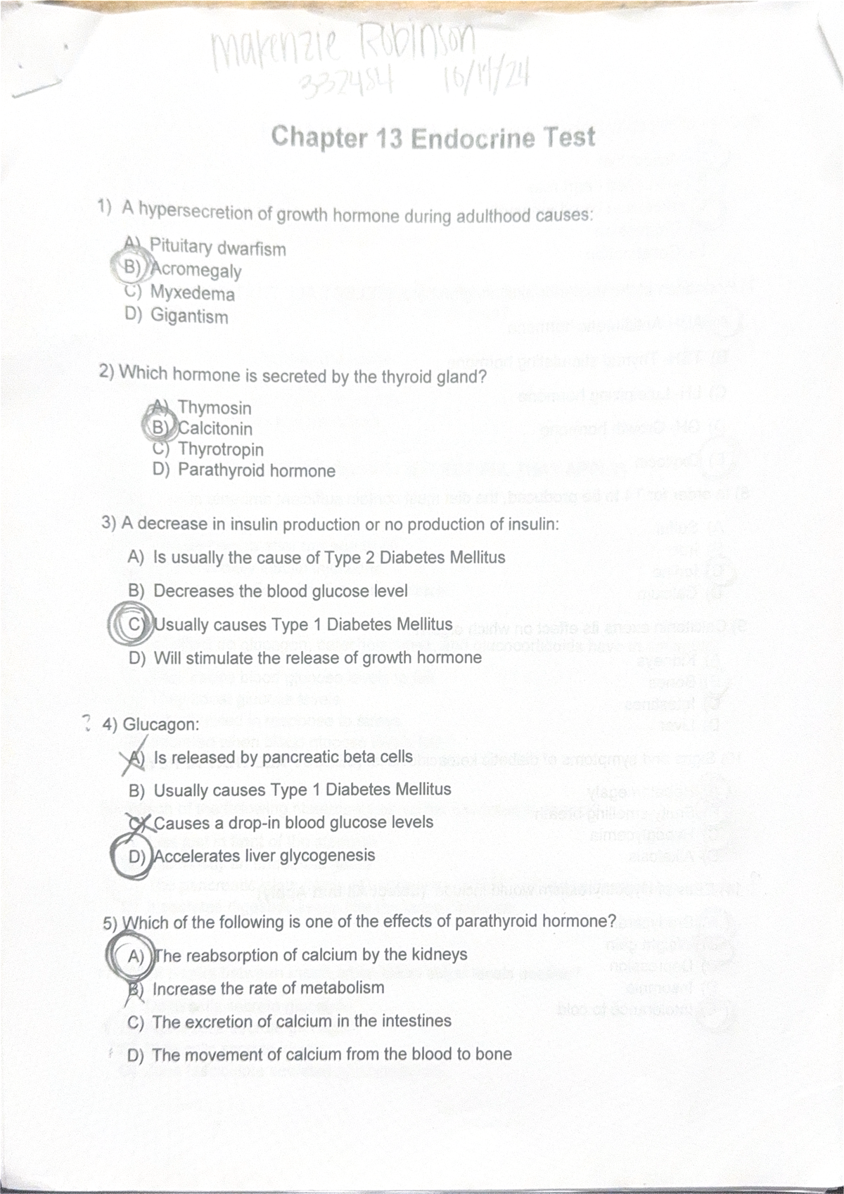 Chapter 13 Endocrine Test - marenzie Robinson 332454 Chapter 13 ...