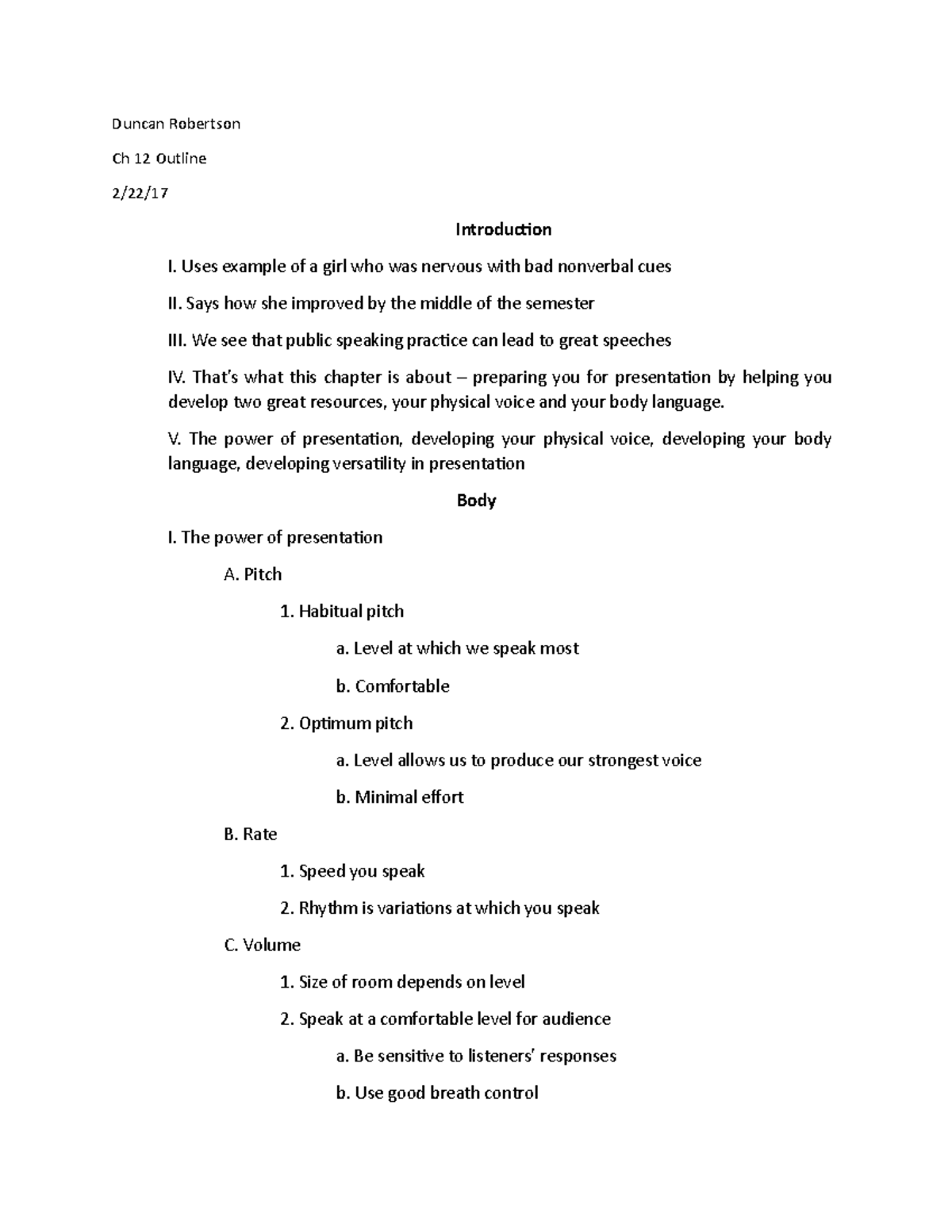 Public speaking ch 12 outline - Duncan Robertson Ch 12 Outline 2/22/17 ...