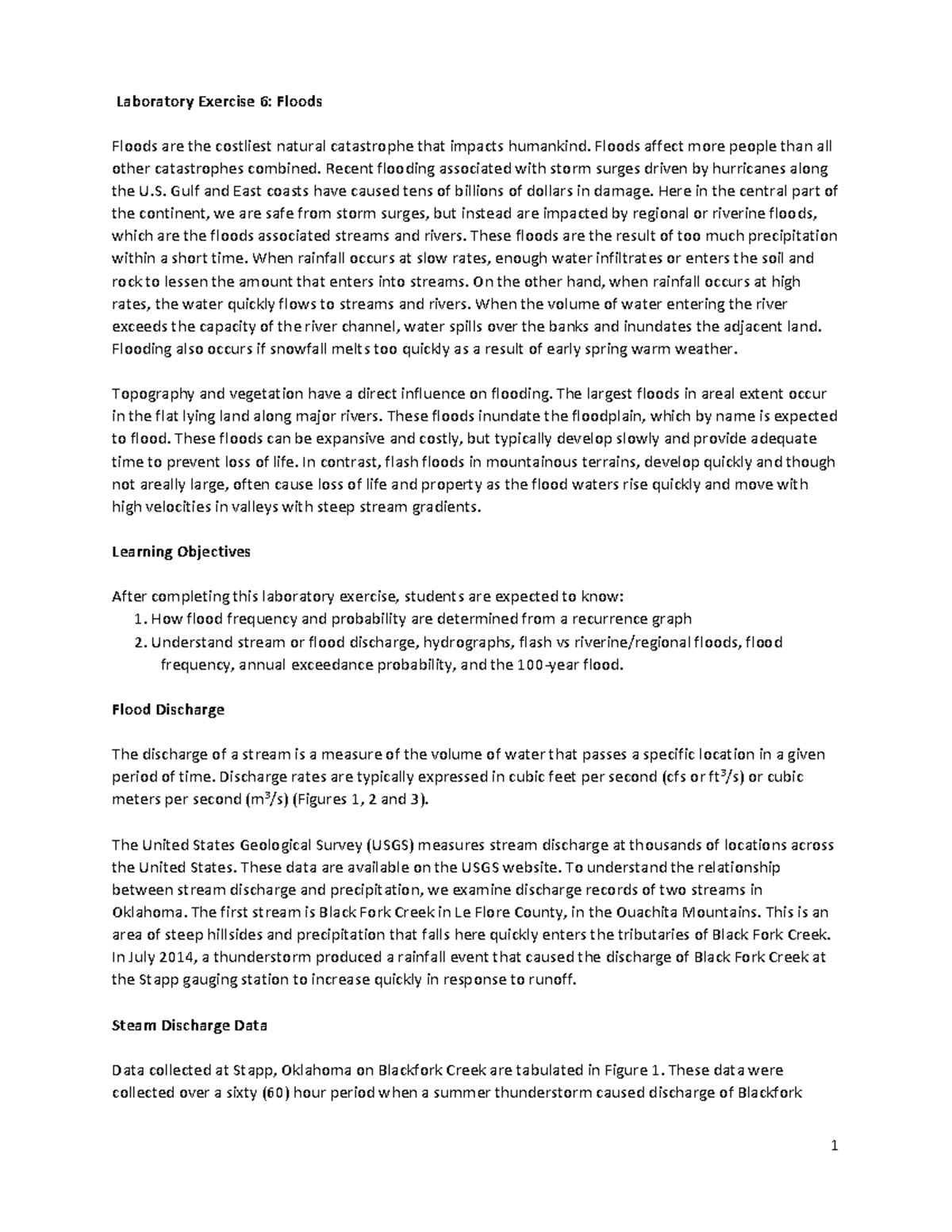 Laboratory Exercise 6 Floods - Laboratory Exercise 6: Floods Floods are ...