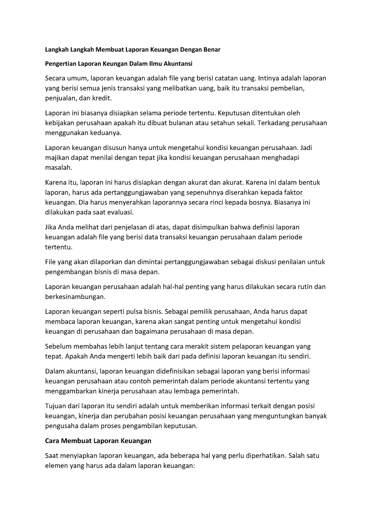 Langkah Langkah Membuat Laporan Keuangan Dengan Benar - Intinya Adalah ...