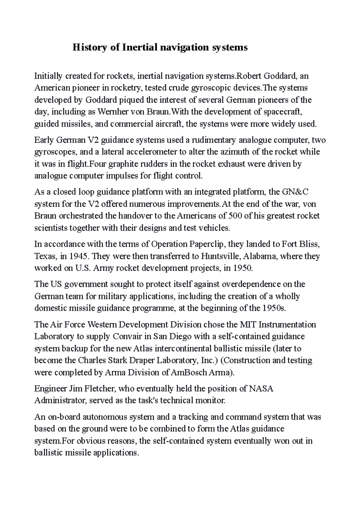 History of Inertial navigation systems History of Inertial navigation