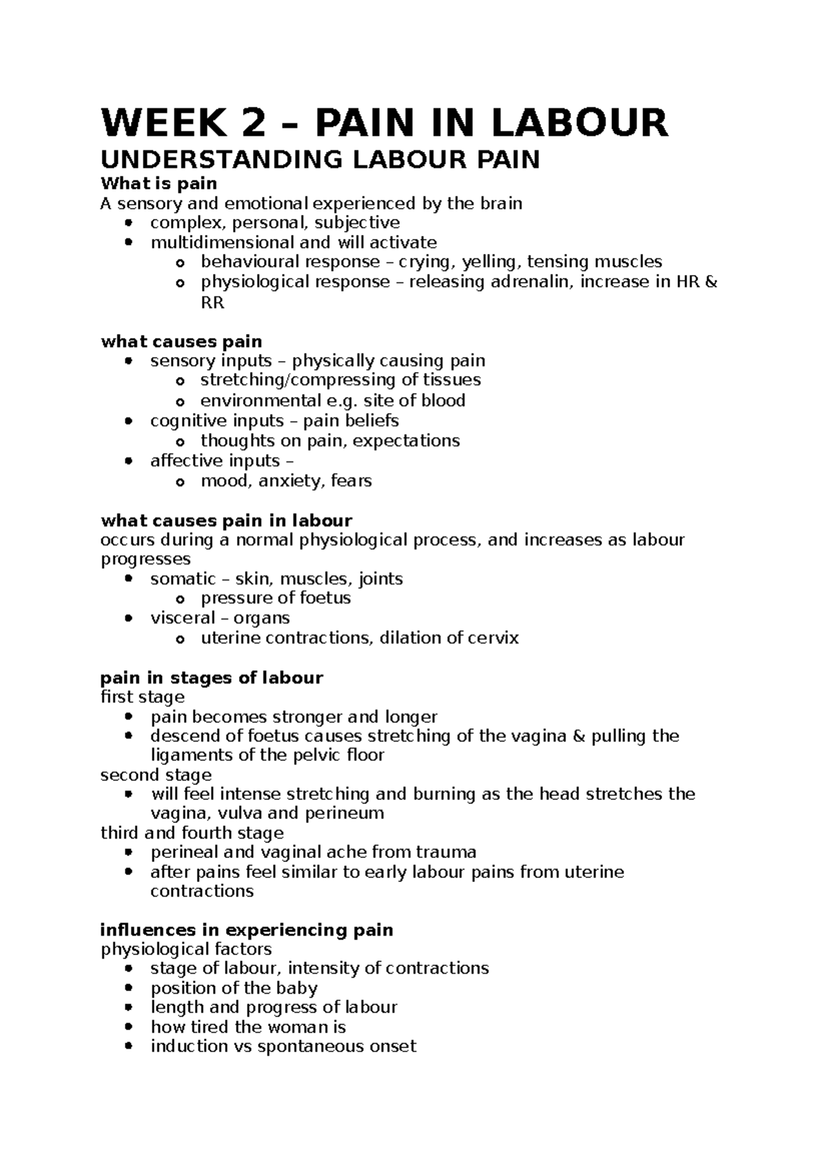 Week 2 pain relief methods WEEK 2 PAIN IN LABOUR UNDERSTANDING