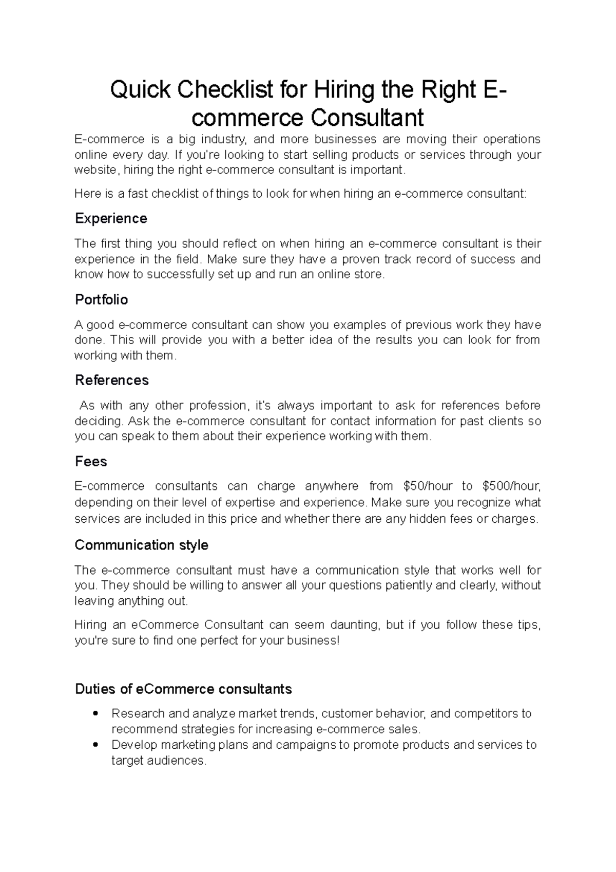Checklist For Hiring The Right E commerce Consultant Quick Checklist checklist-for-hiring-the-right-e-commerce-consultant-quick-checklist