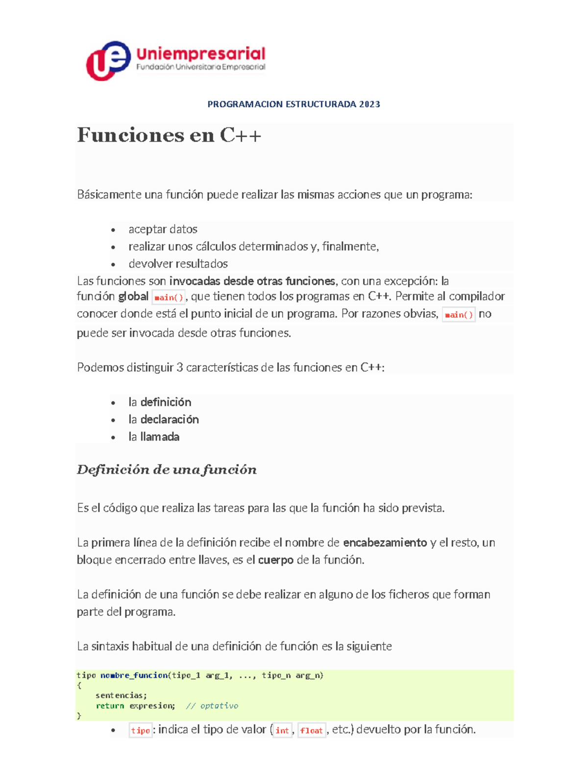 Funciones EN Programacion Estructurada - PROGRAMACION ESTRUCTURADA 2023 ...