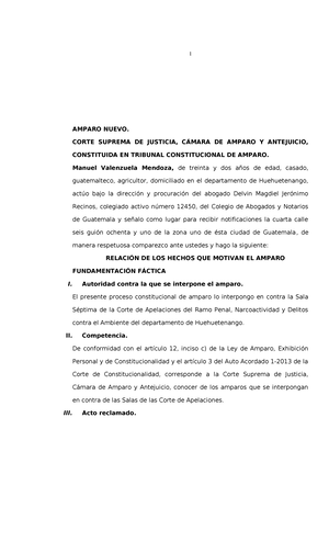 Ejemplo DE Amparo - AMPARO NUEVO. CORTE SUPREMA DE JUSTICIA, SALA ...
