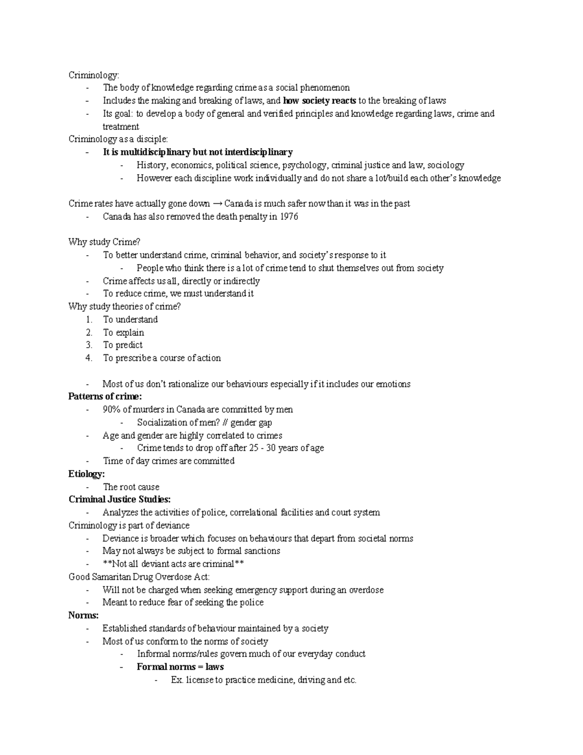 Ch1 - Crimes, Criminals and Criminology - Criminology: - The body of ...