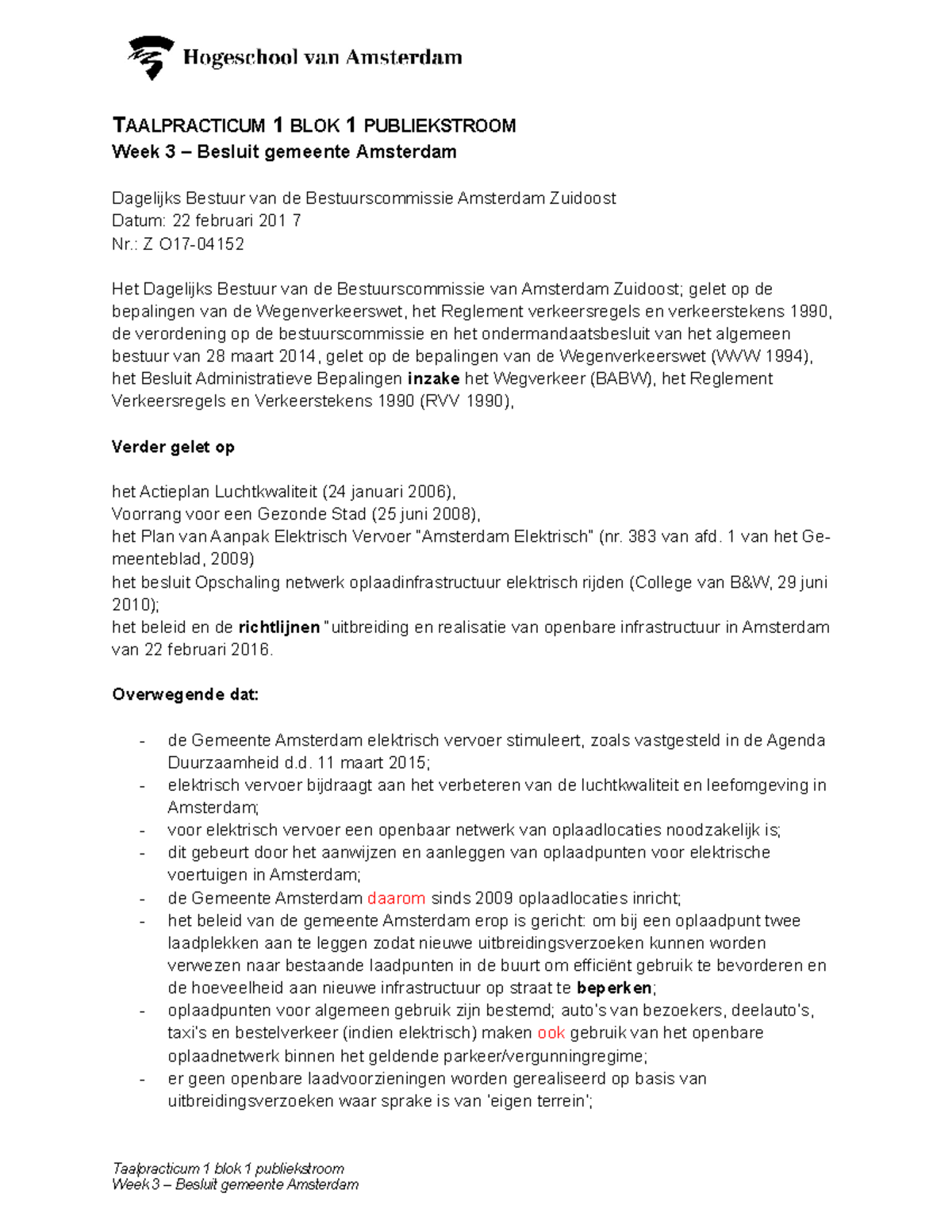 Week 3 - Besluit gemeente Amsterdam - TAALPRACTICUM 1 BLOK 1 ...