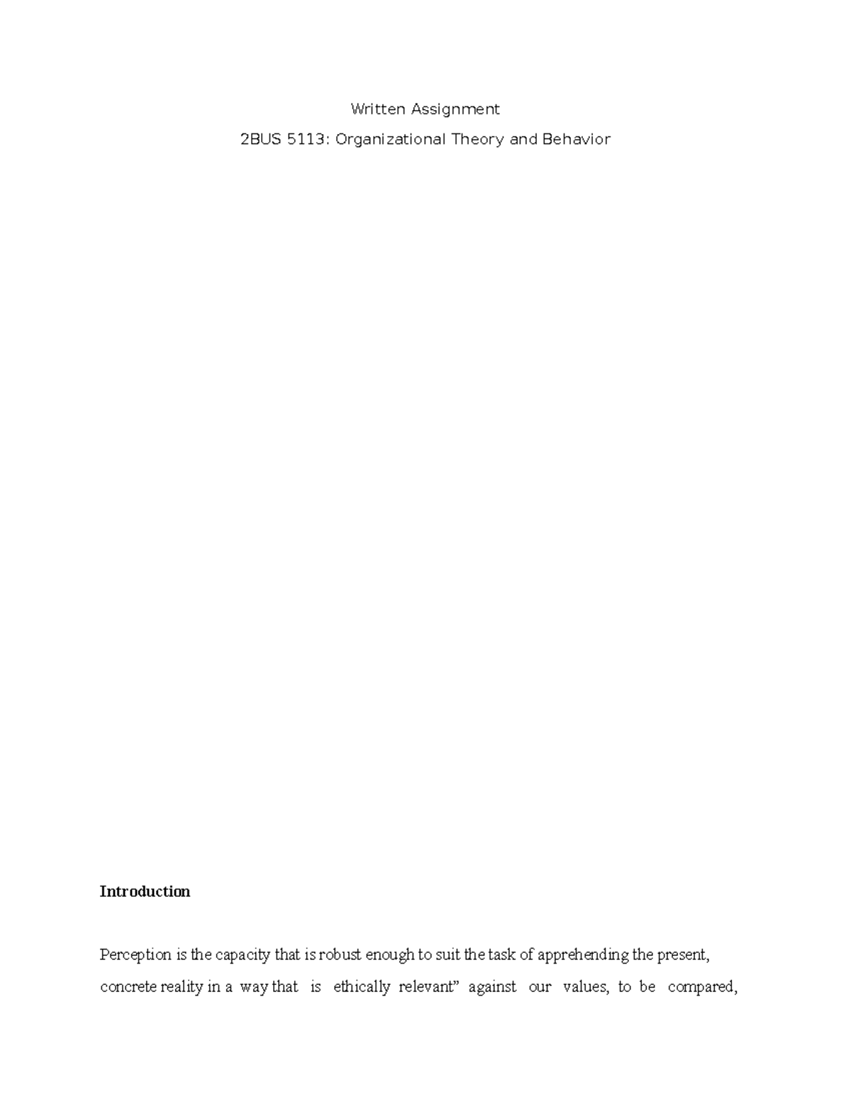 Written Assignment Unite 2- Another one - Written Assignment 2BUS 5113 ...