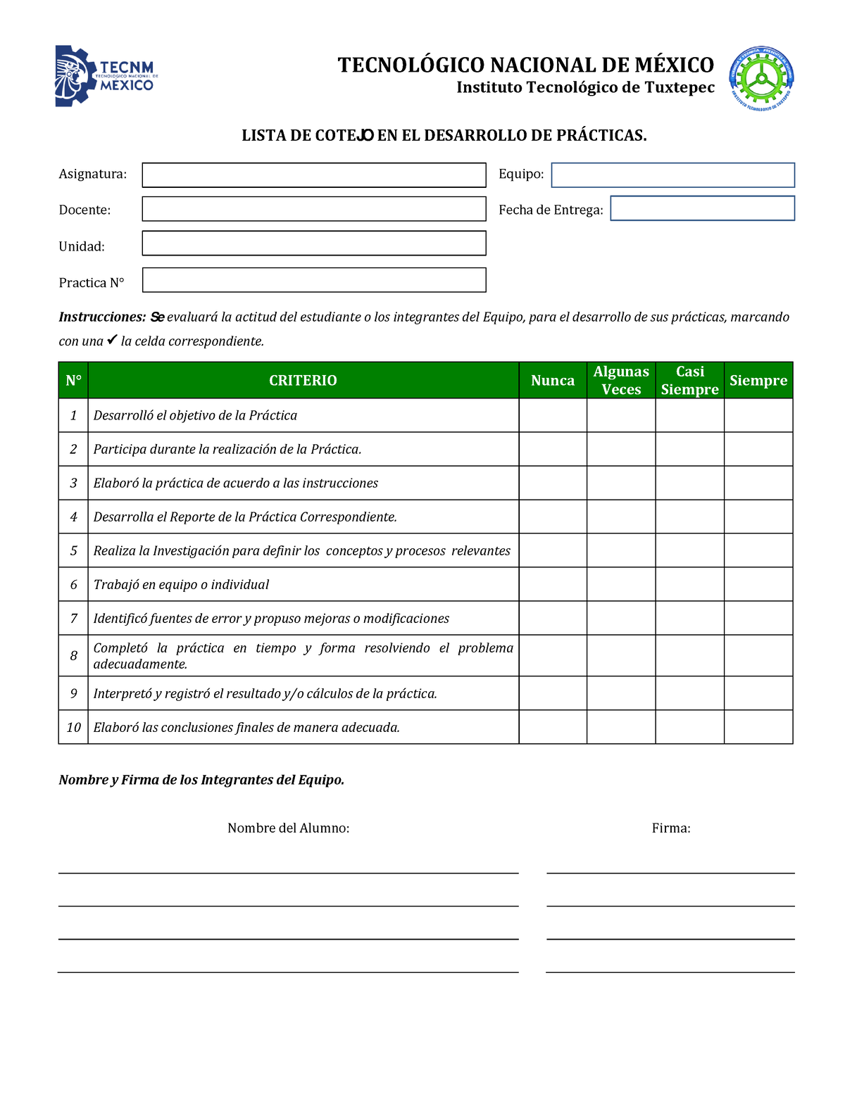 Lista De Cotejo De Practica Modificada - LISTA DE COTEJO EN EL ...