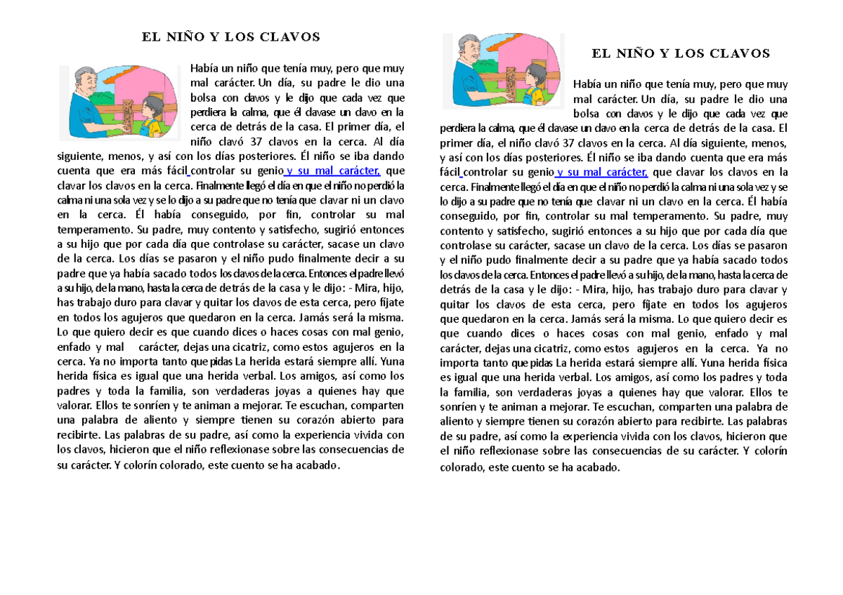 NIÑO Y LOS Clavos - XZXXXX - EL NIÑO Y LOS CLAVOS Había un niño que